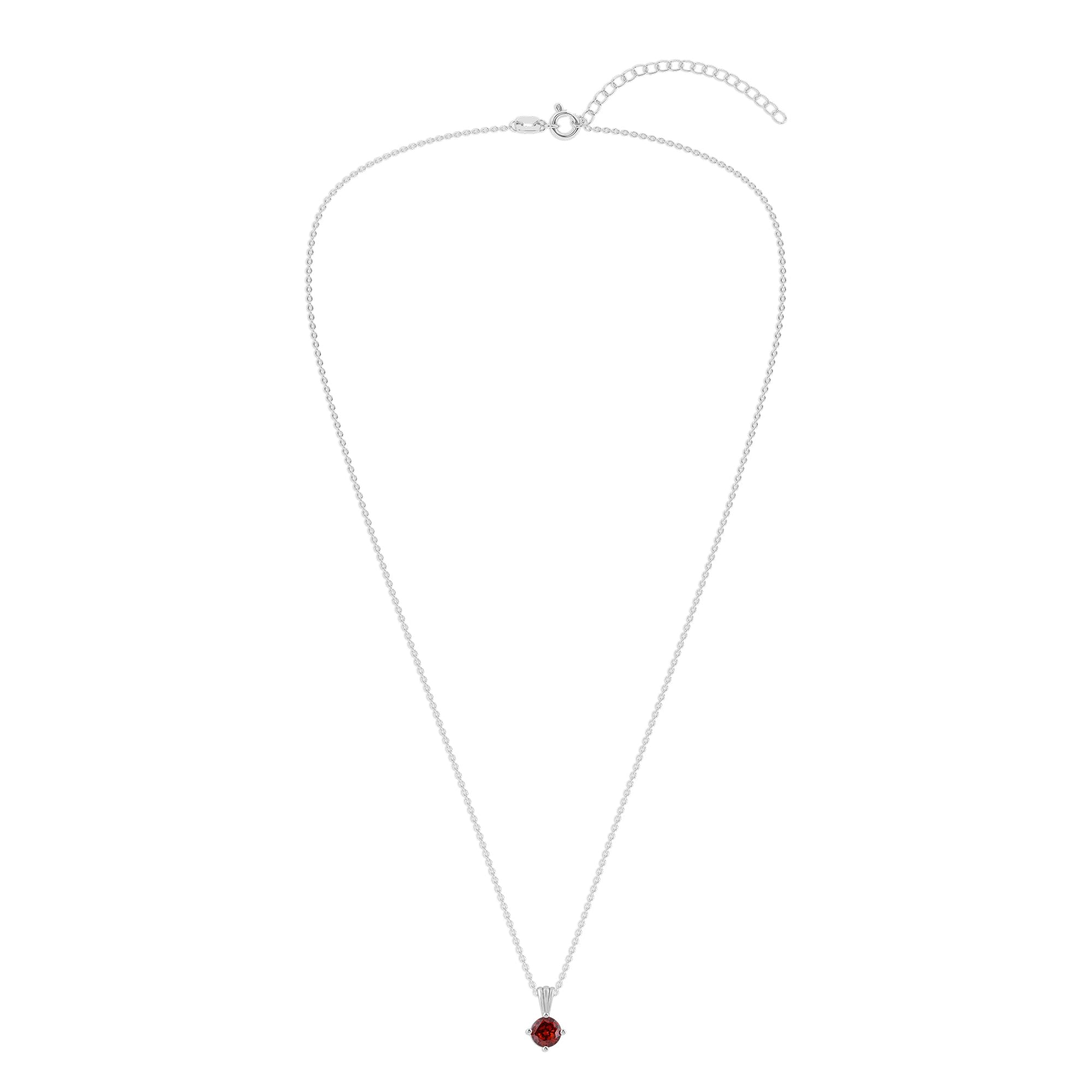 Gemstone Necklace in Sterling Silver, Round Pendant Size 6.5 * 6.5mm, 15" Cable Chain with 2" Extender, Gift Box Included - Apr, White Zircon