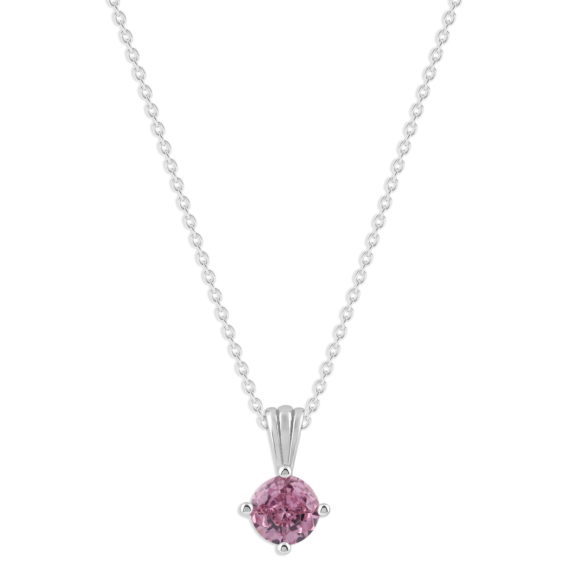 Gemstone Necklace in Sterling Silver, Round Pendant Size 6.5 * 6.5mm, 15" Cable Chain with 2" Extender, Gift Box Included - Apr, White Zircon