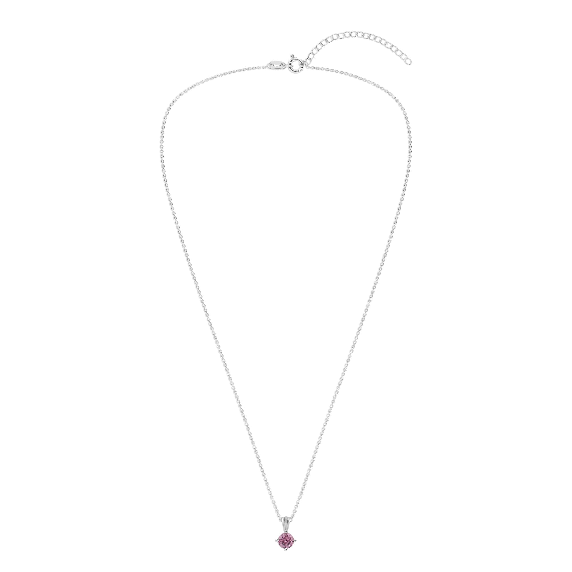 Gemstone Necklace in Sterling Silver, Round Pendant Size 6.5 * 6.5mm, 15" Cable Chain with 2" Extender, Gift Box Included - Apr, White Zircon