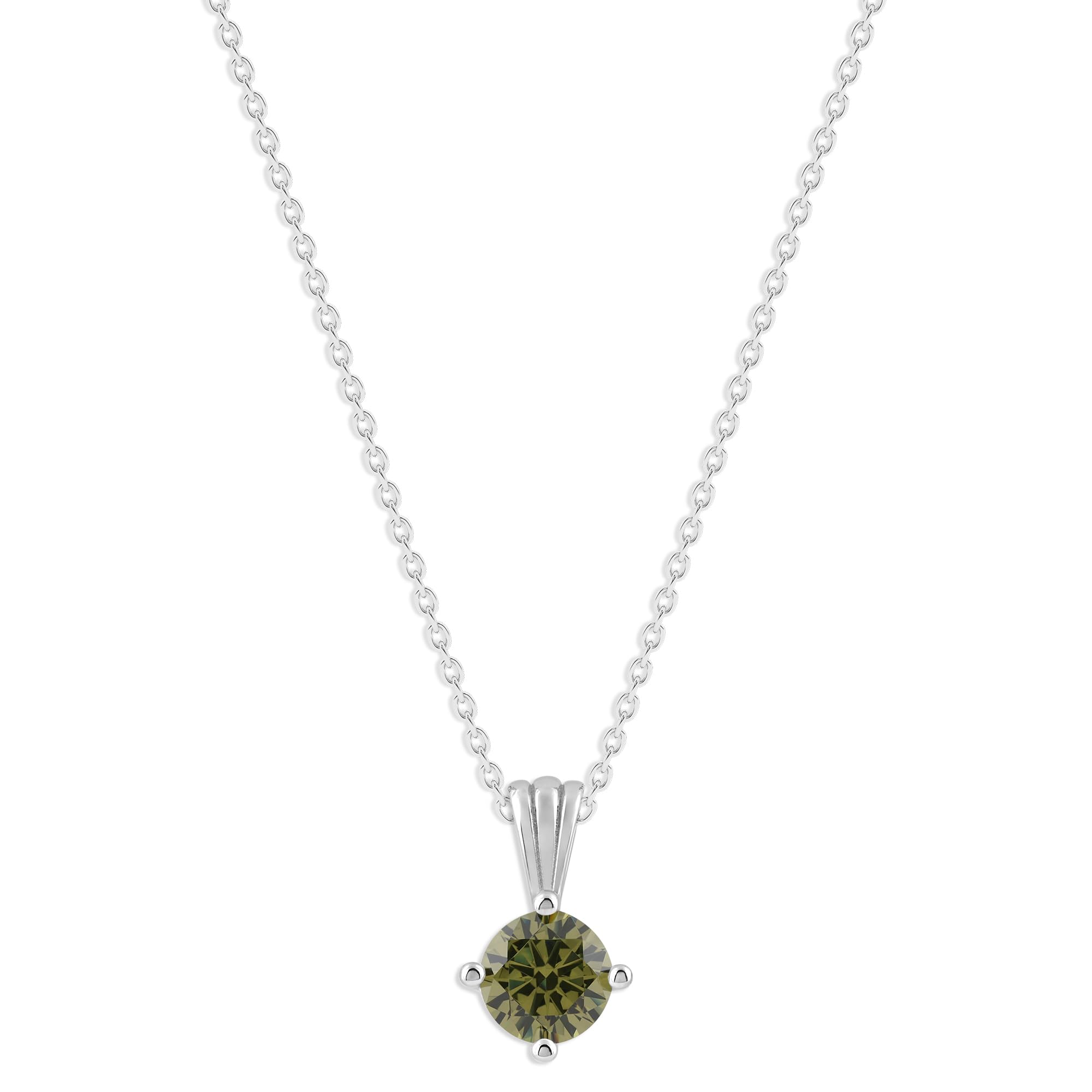 Gemstone Necklace in Sterling Silver, Round Pendant Size 6.5 * 6.5mm, 15" Cable Chain with 2" Extender, Gift Box Included - Apr, White Zircon