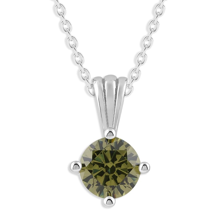 Gemstone Necklace in Sterling Silver, Round Pendant Size 6.5 * 6.5mm, 15" Cable Chain with 2" Extender, Gift Box Included - Apr, White Zircon