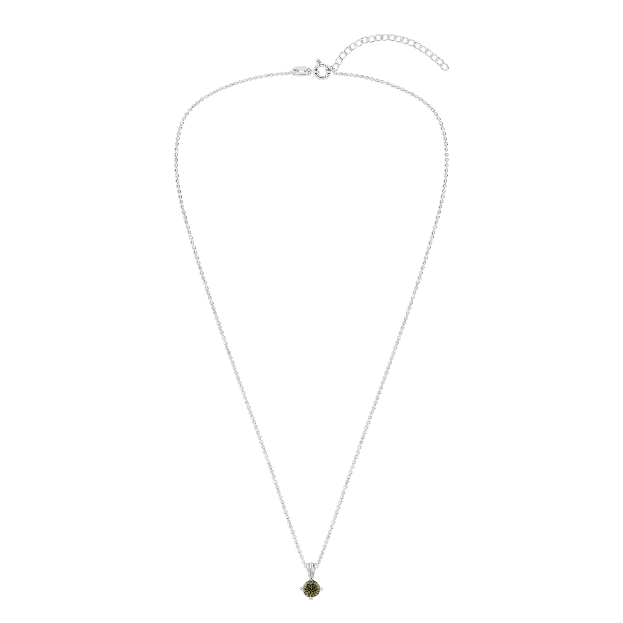 Gemstone Necklace in Sterling Silver, Round Pendant Size 6.5 * 6.5mm, 15" Cable Chain with 2" Extender, Gift Box Included - Apr, White Zircon