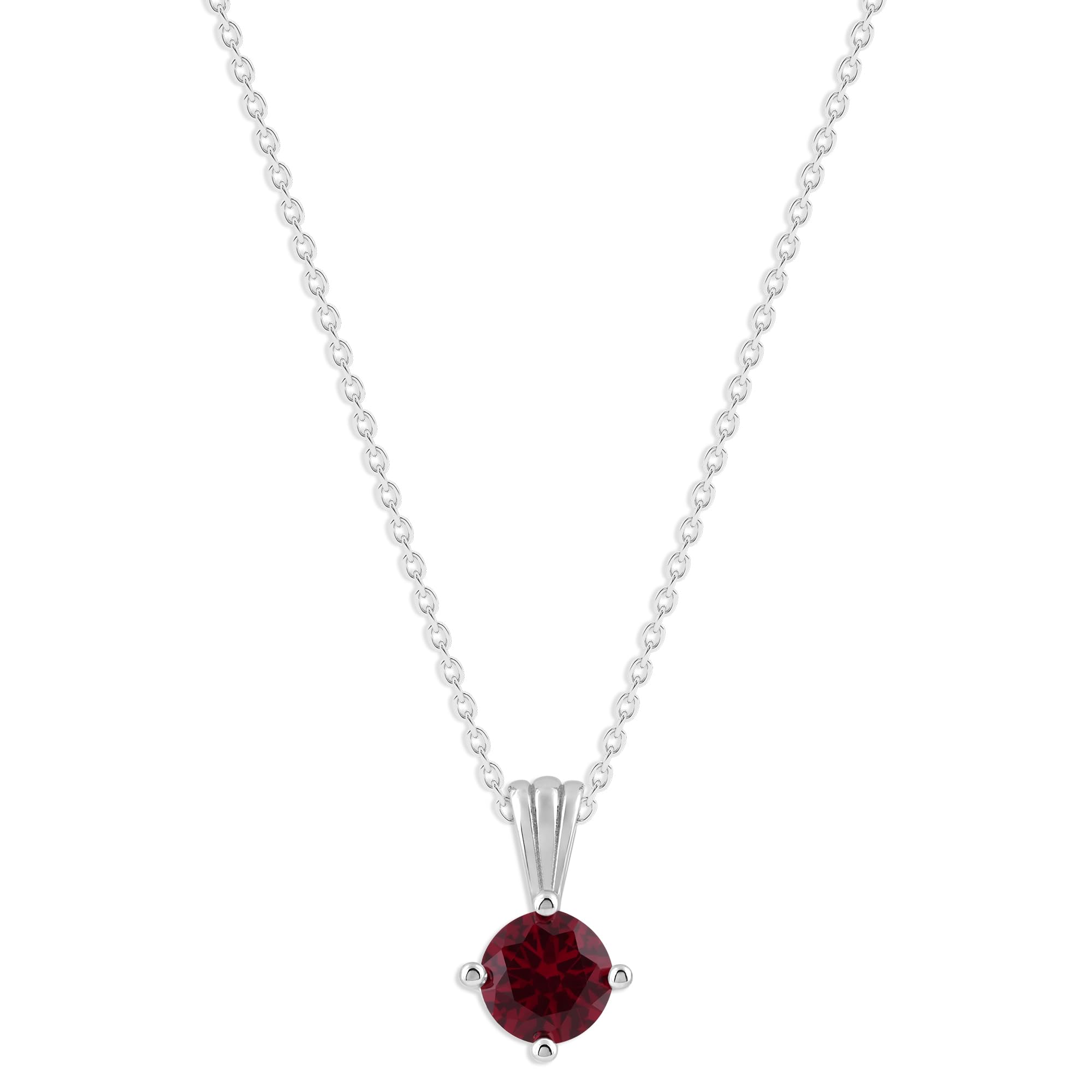 Gemstone Necklace in Sterling Silver, Round Pendant Size 6.5 * 6.5mm, 15" Cable Chain with 2" Extender, Gift Box Included - Apr, White Zircon