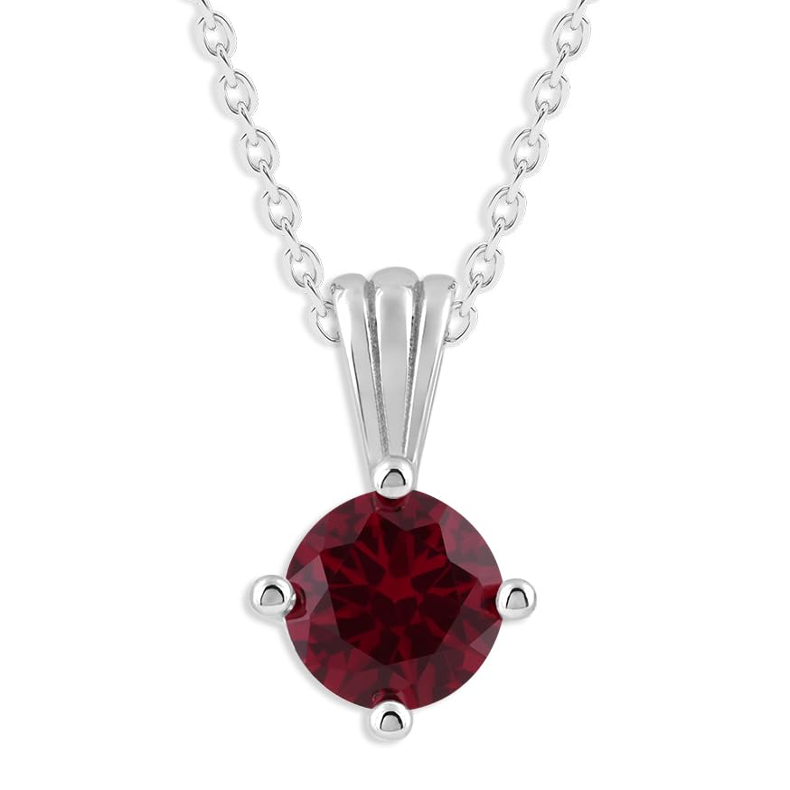 Gemstone Necklace in Sterling Silver, Round Pendant Size 6.5 * 6.5mm, 15" Cable Chain with 2" Extender, Gift Box Included - Apr, White Zircon