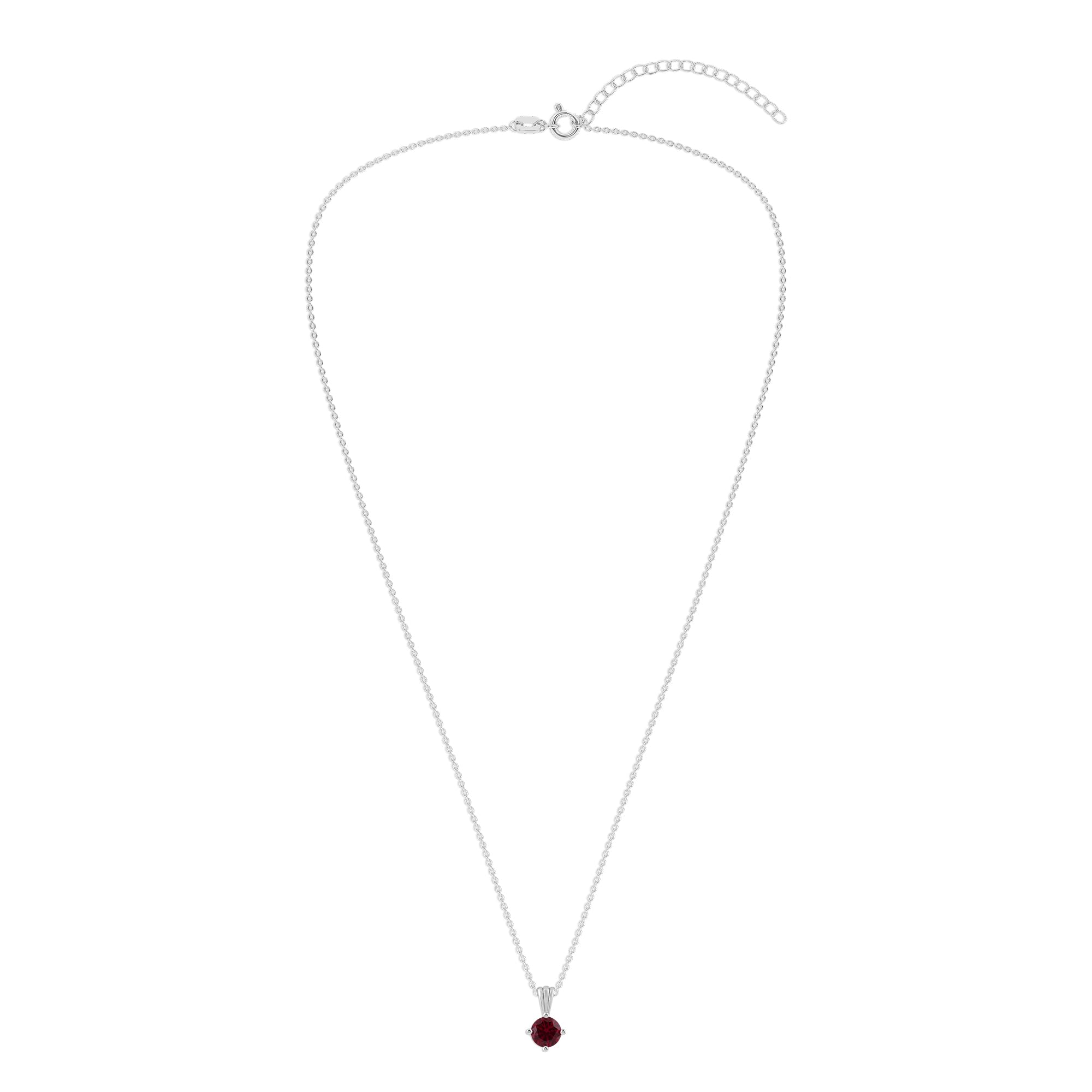 Gemstone Necklace in Sterling Silver, Round Pendant Size 6.5 * 6.5mm, 15" Cable Chain with 2" Extender, Gift Box Included - Apr, White Zircon