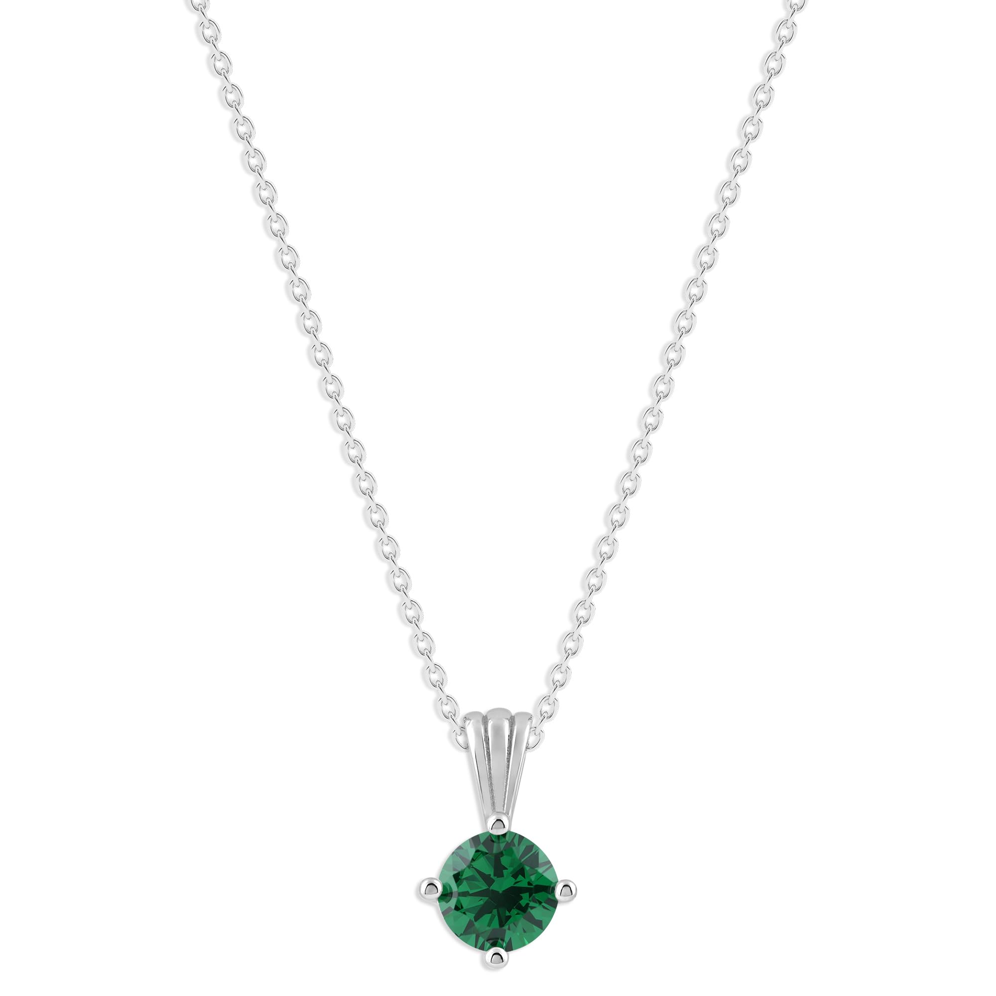 Gemstone Necklace in Sterling Silver, Round Pendant Size 6.5 * 6.5mm, 15" Cable Chain with 2" Extender, Gift Box Included - Apr, White Zircon