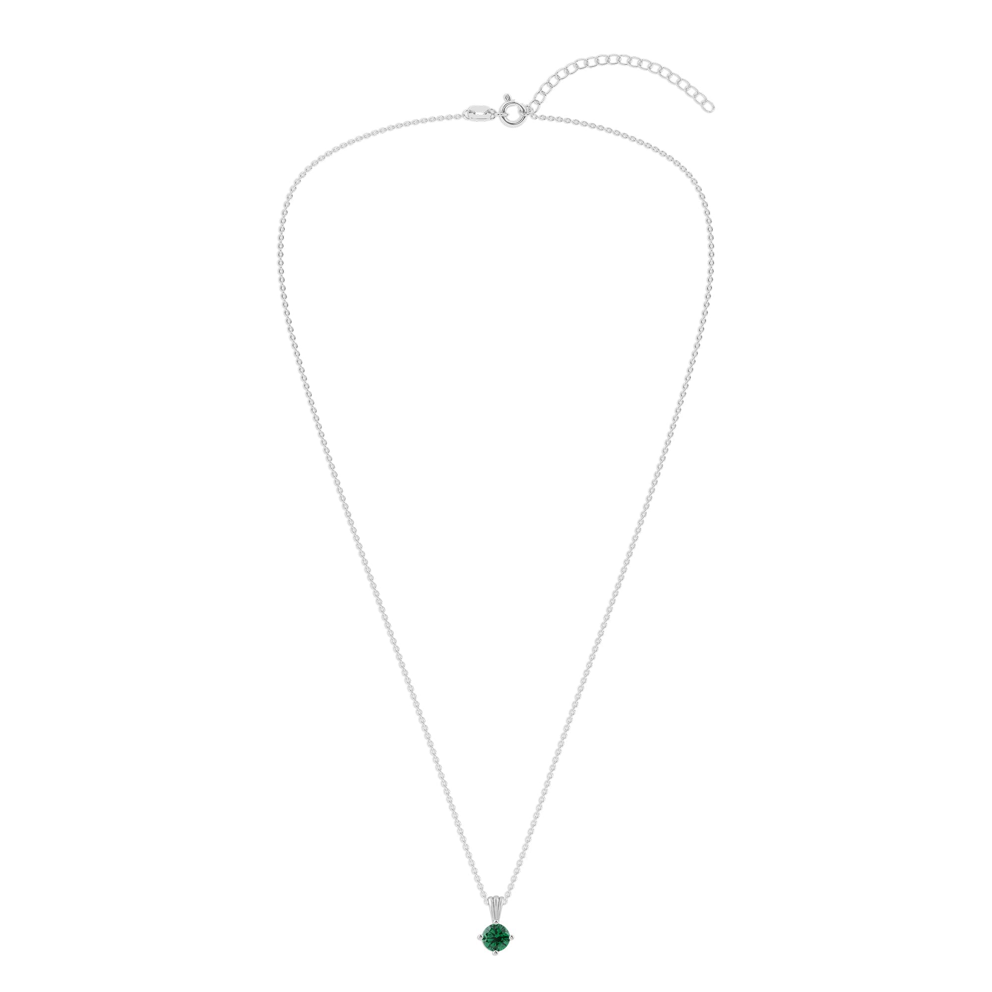 Gemstone Necklace in Sterling Silver, Round Pendant Size 6.5 * 6.5mm, 15" Cable Chain with 2" Extender, Gift Box Included - Apr, White Zircon