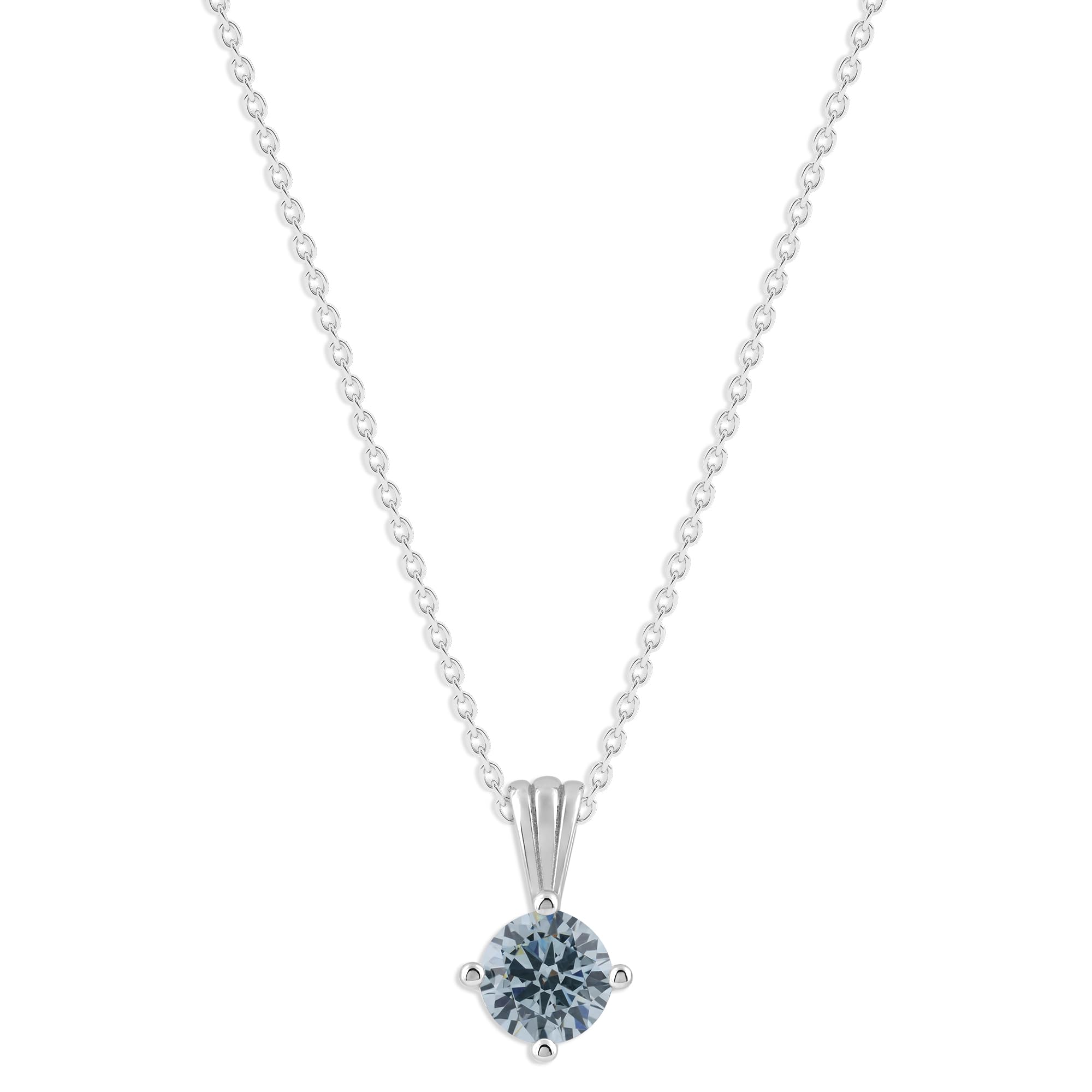 Gemstone Necklace in Sterling Silver, Round Pendant Size 6.5 * 6.5mm, 15" Cable Chain with 2" Extender, Gift Box Included - Apr, White Zircon
