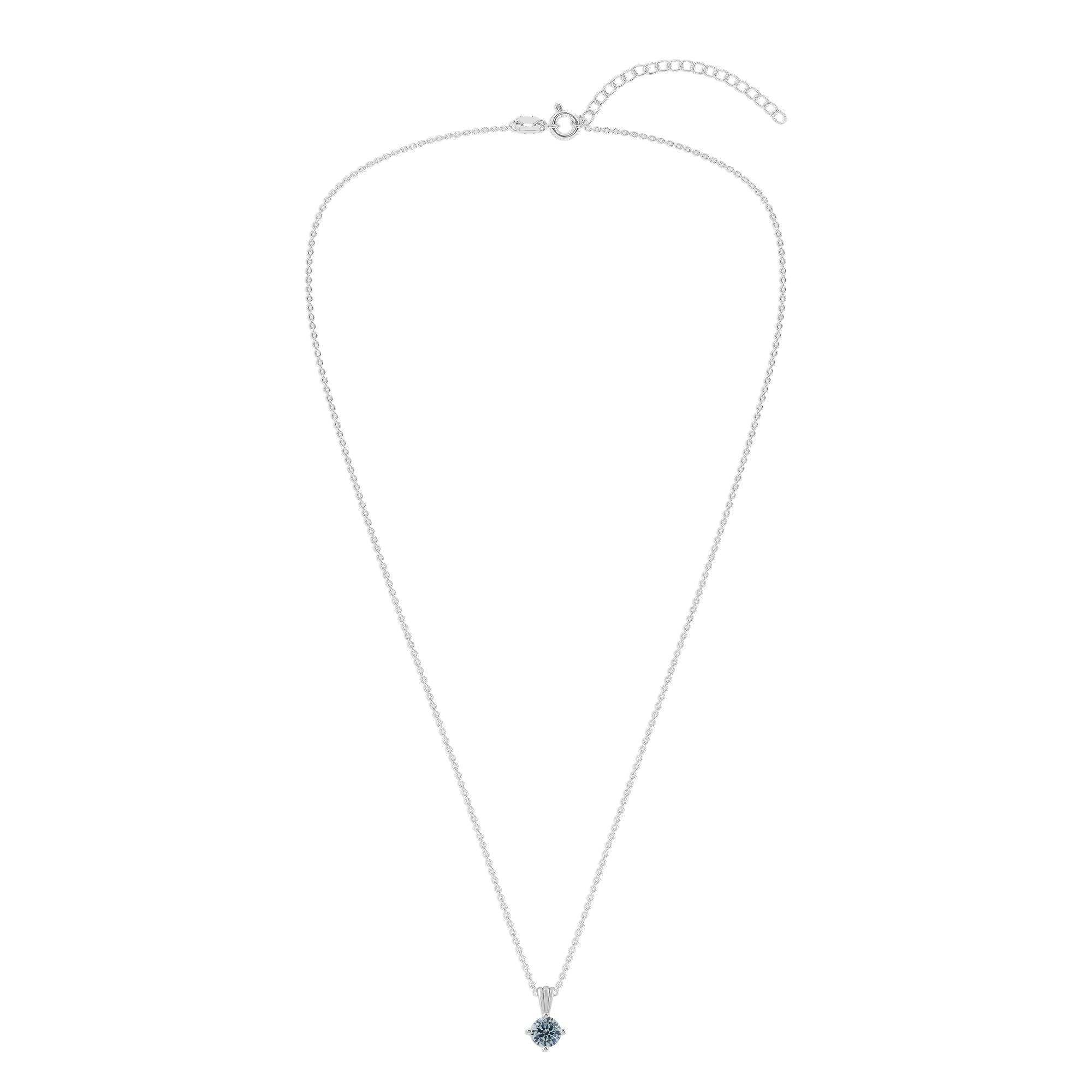 Gemstone Necklace in Sterling Silver, Round Pendant Size 6.5 * 6.5mm, 15" Cable Chain with 2" Extender, Gift Box Included - Apr, White Zircon