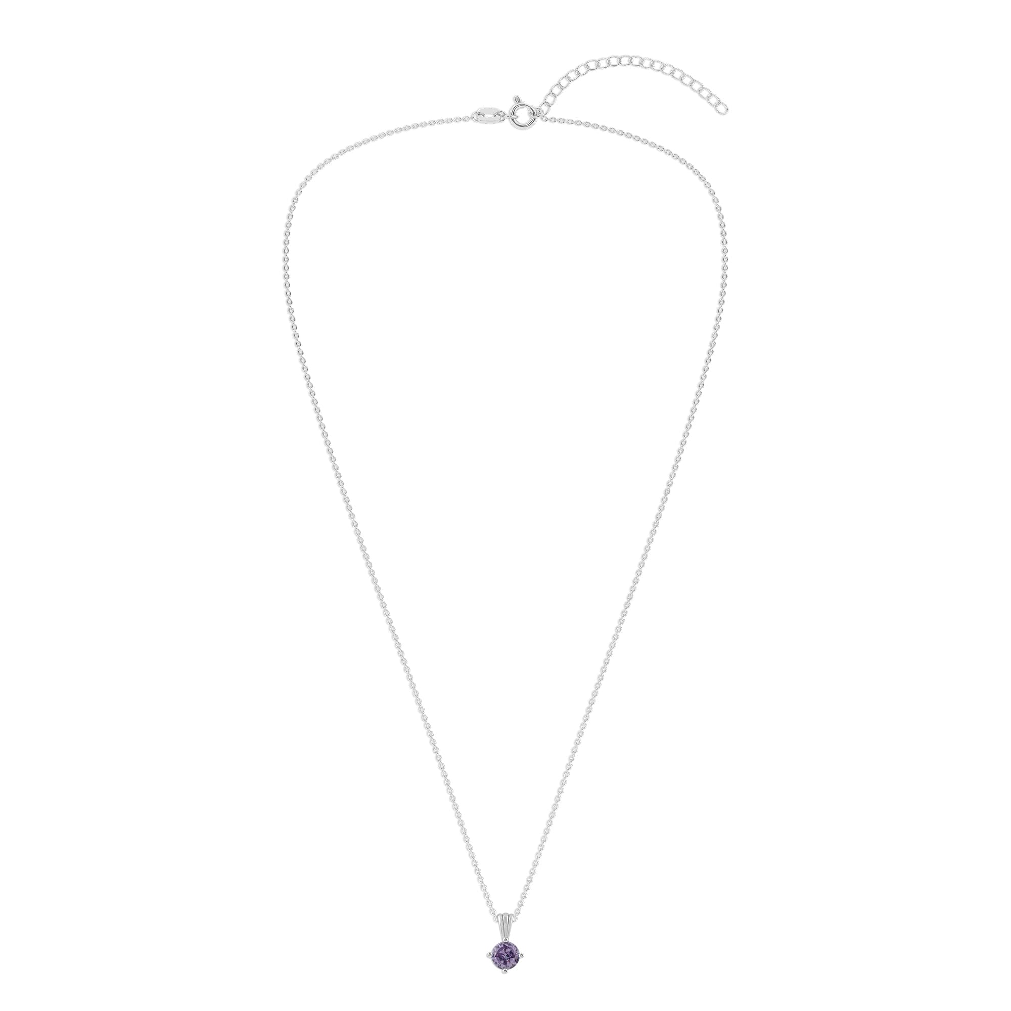 Gemstone Necklace in Sterling Silver, Round Pendant Size 6.5 * 6.5mm, 15" Cable Chain with 2" Extender, Gift Box Included - Apr, White Zircon