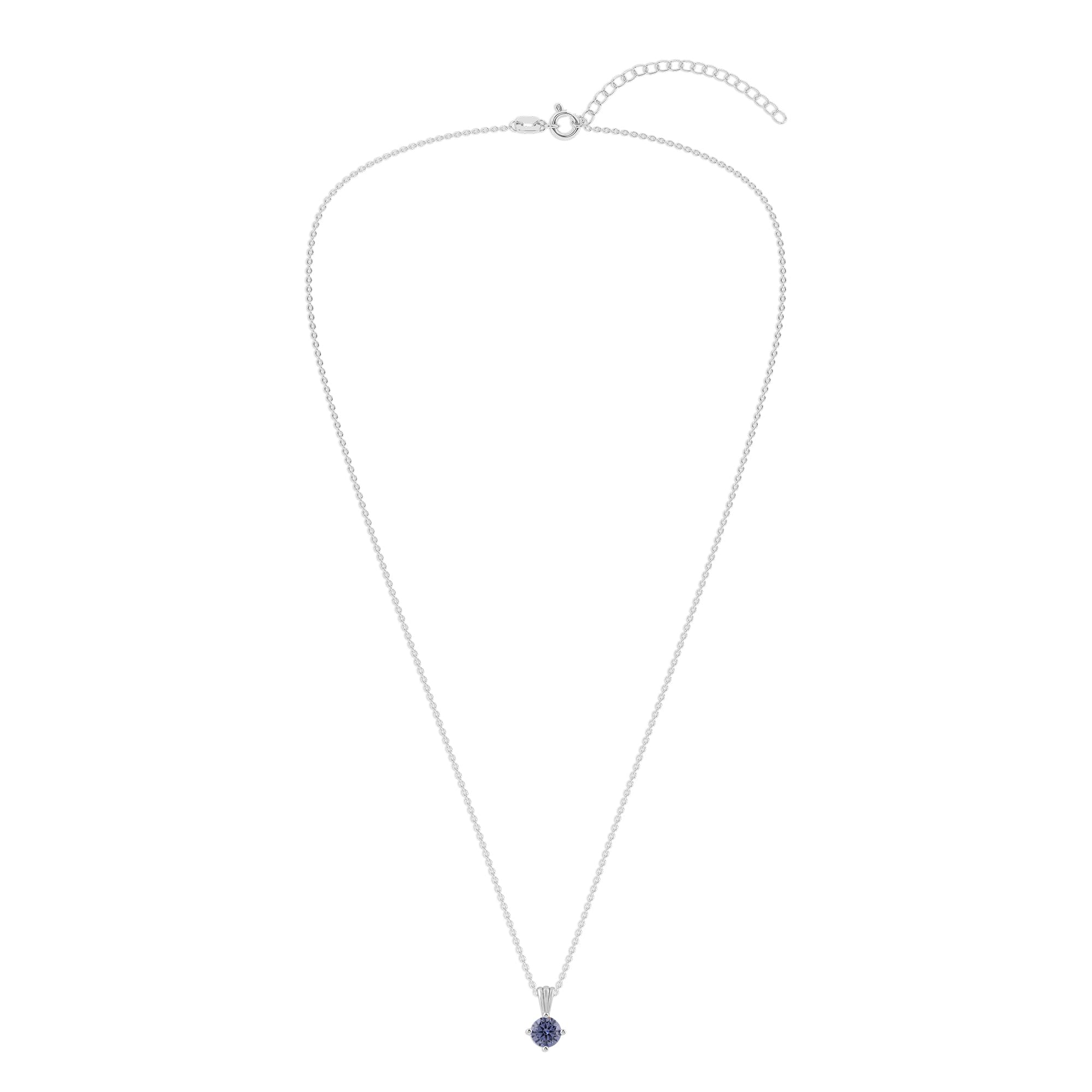 Gemstone Necklace in Sterling Silver, Round Pendant Size 6.5 * 6.5mm, 15" Cable Chain with 2" Extender, Gift Box Included - Apr, White Zircon