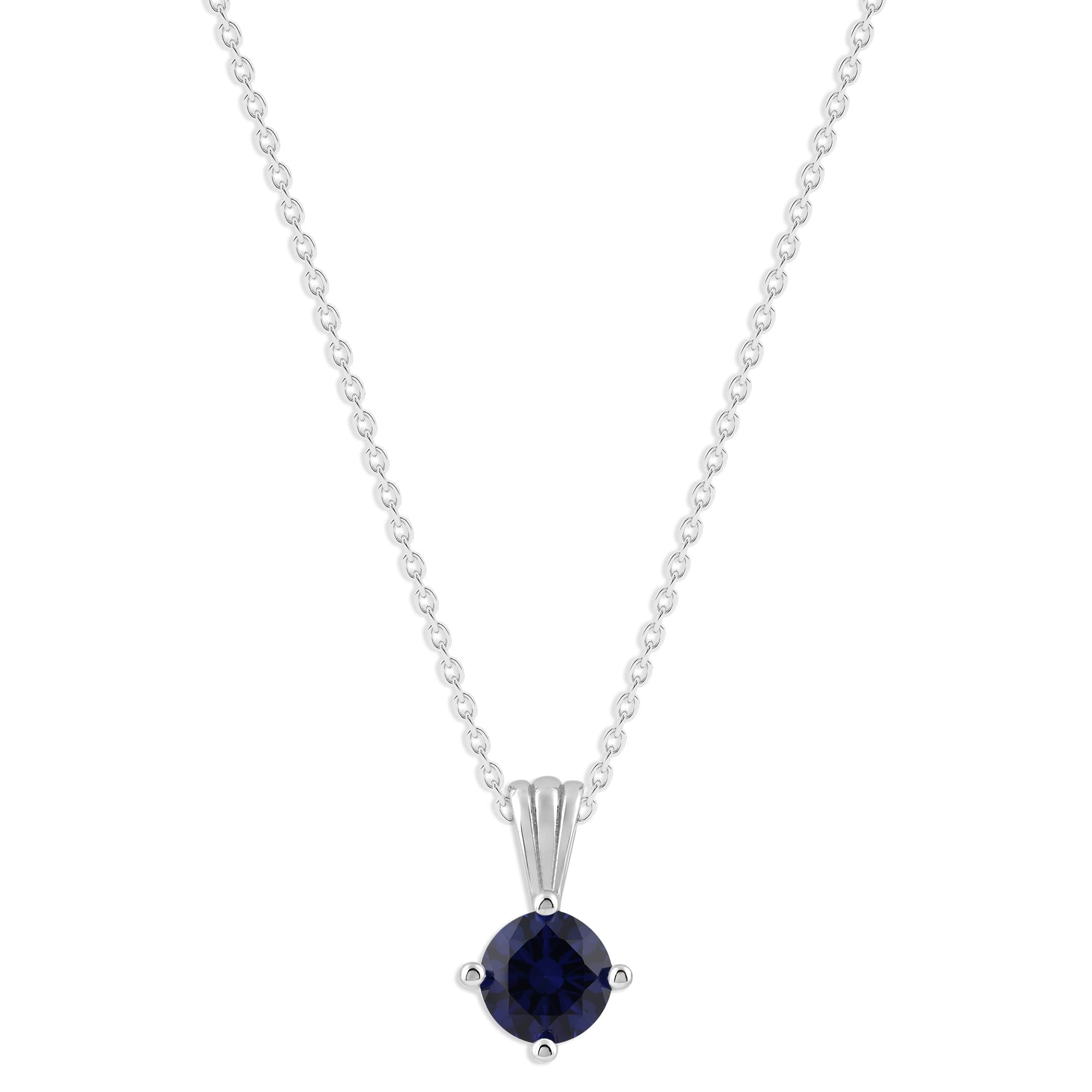 Gemstone Necklace in Sterling Silver, Round Pendant Size 6.5 * 6.5mm, 15" Cable Chain with 2" Extender, Gift Box Included - Apr, White Zircon