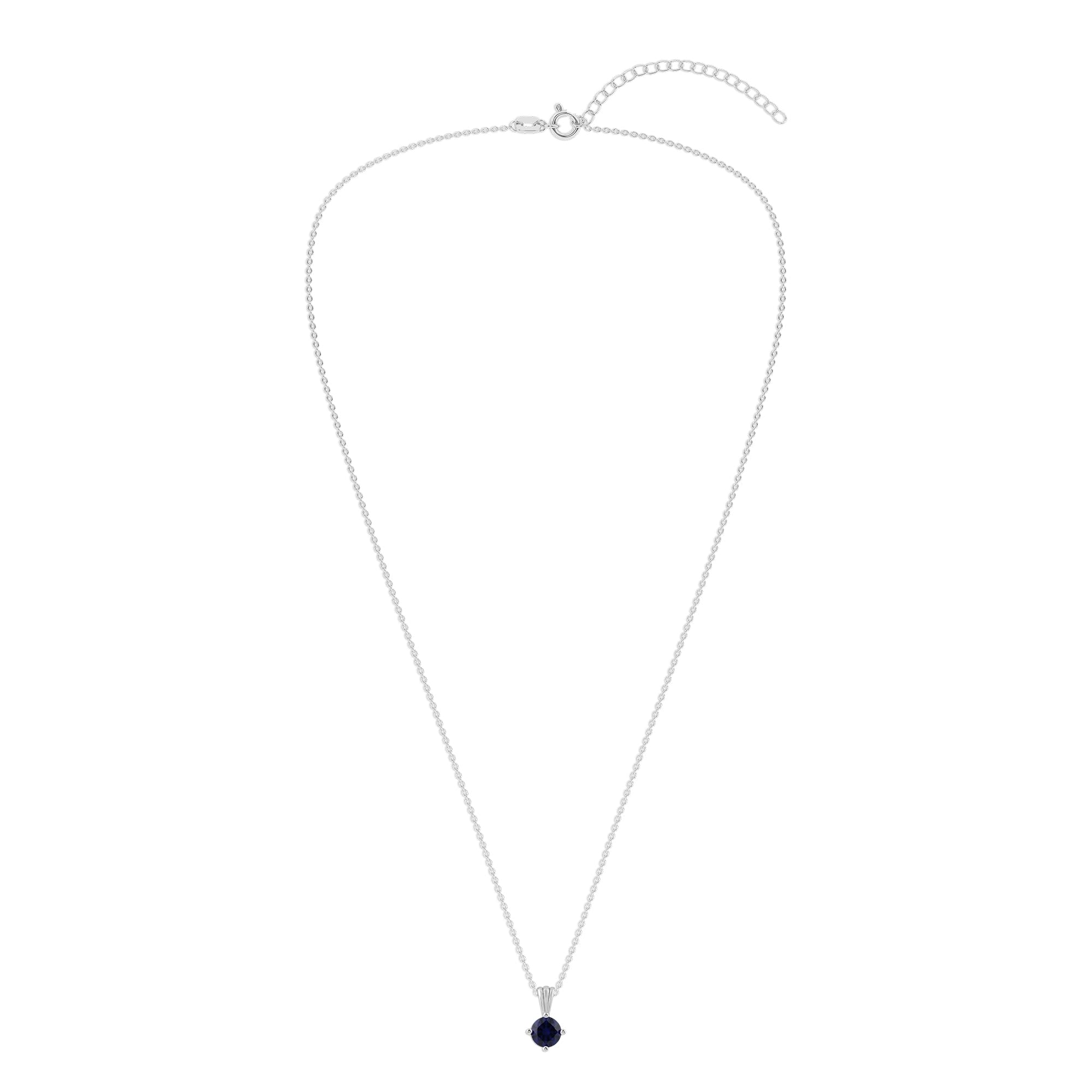 Gemstone Necklace in Sterling Silver, Round Pendant Size 6.5 * 6.5mm, 15" Cable Chain with 2" Extender, Gift Box Included - Apr, White Zircon