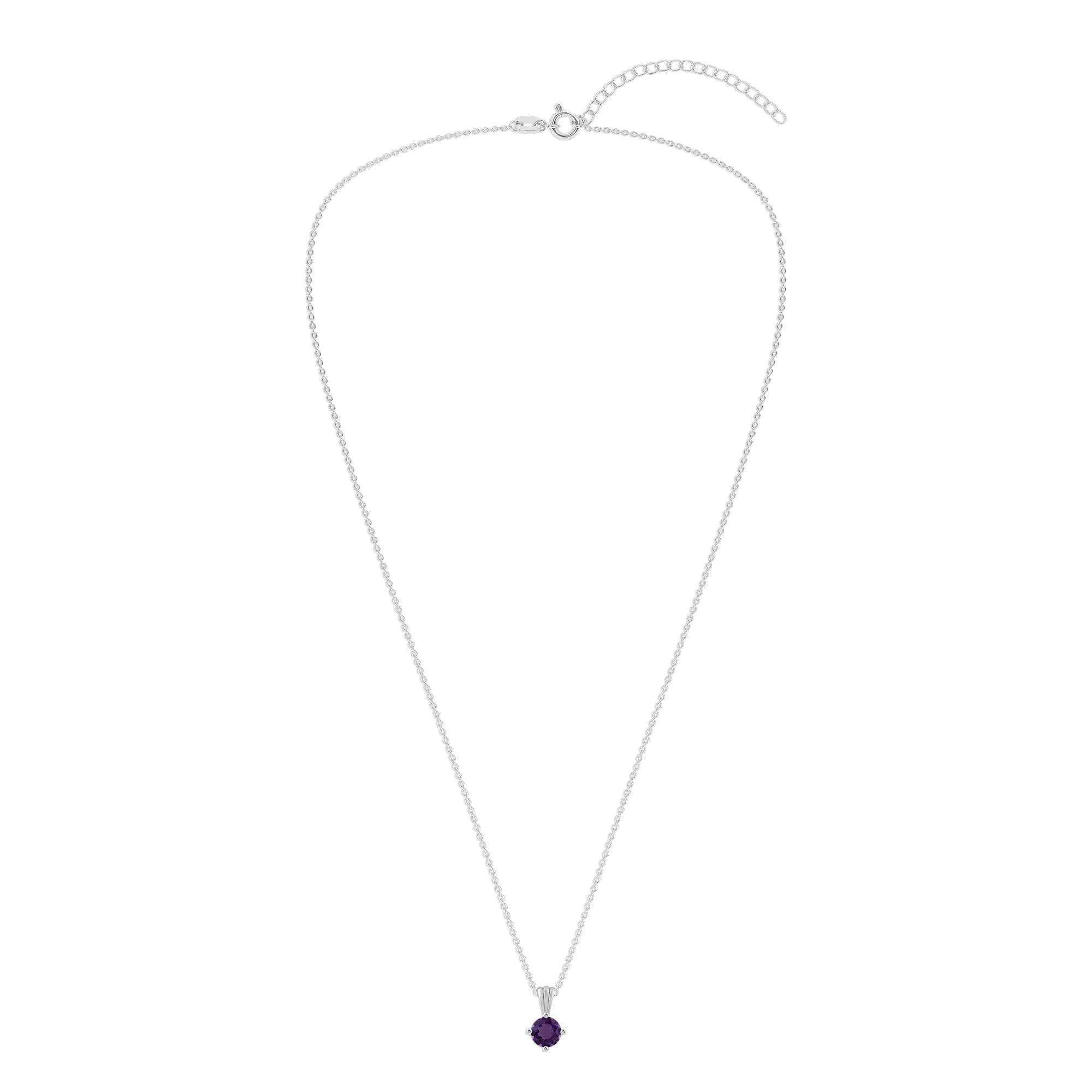 Gemstone Necklace in Sterling Silver, Round Pendant Size 6.5 * 6.5mm, 15" Cable Chain with 2" Extender, Gift Box Included - Apr, White Zircon