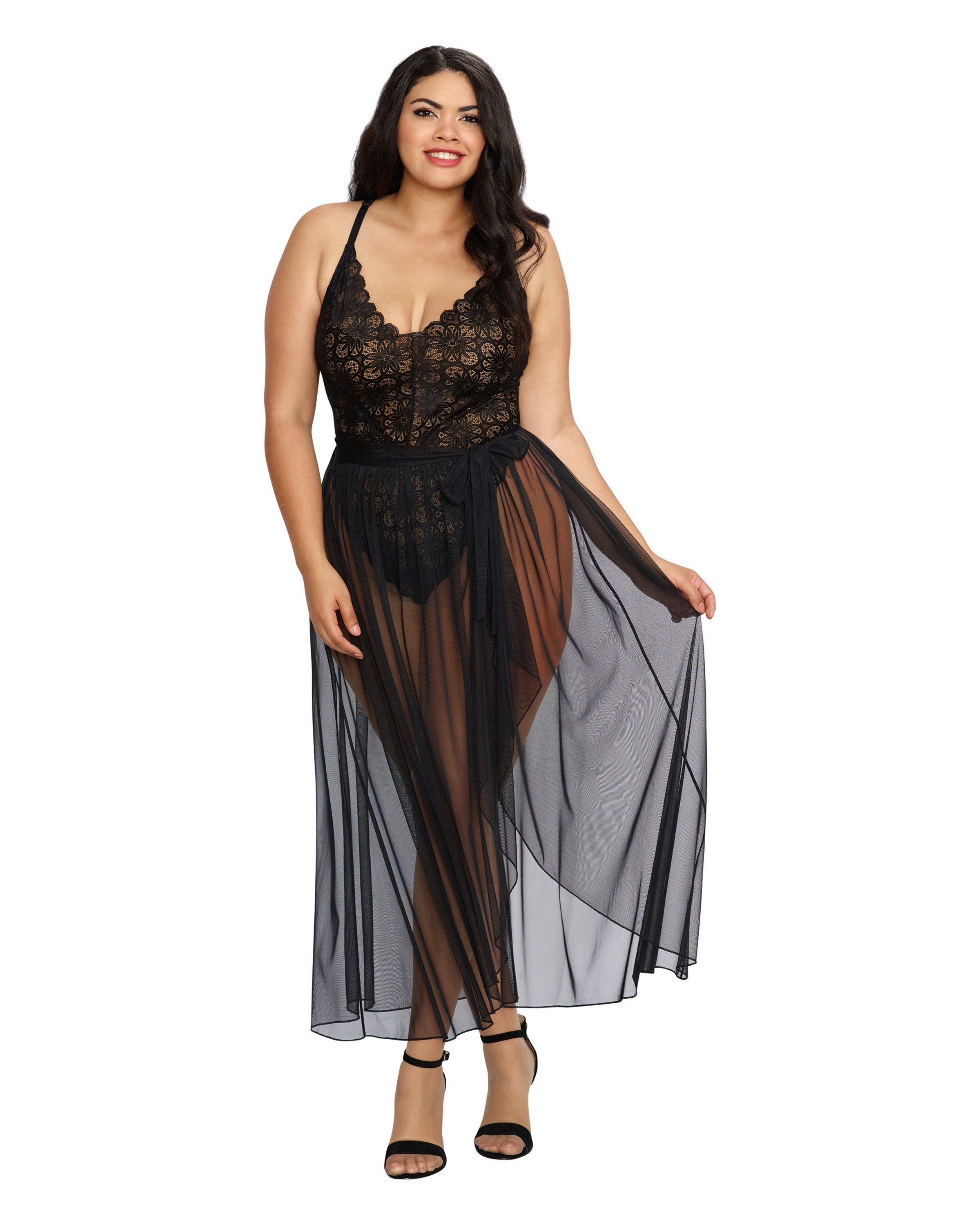 Dreamgirl Plus Size Lace Teddy And Maxi Skirt Set