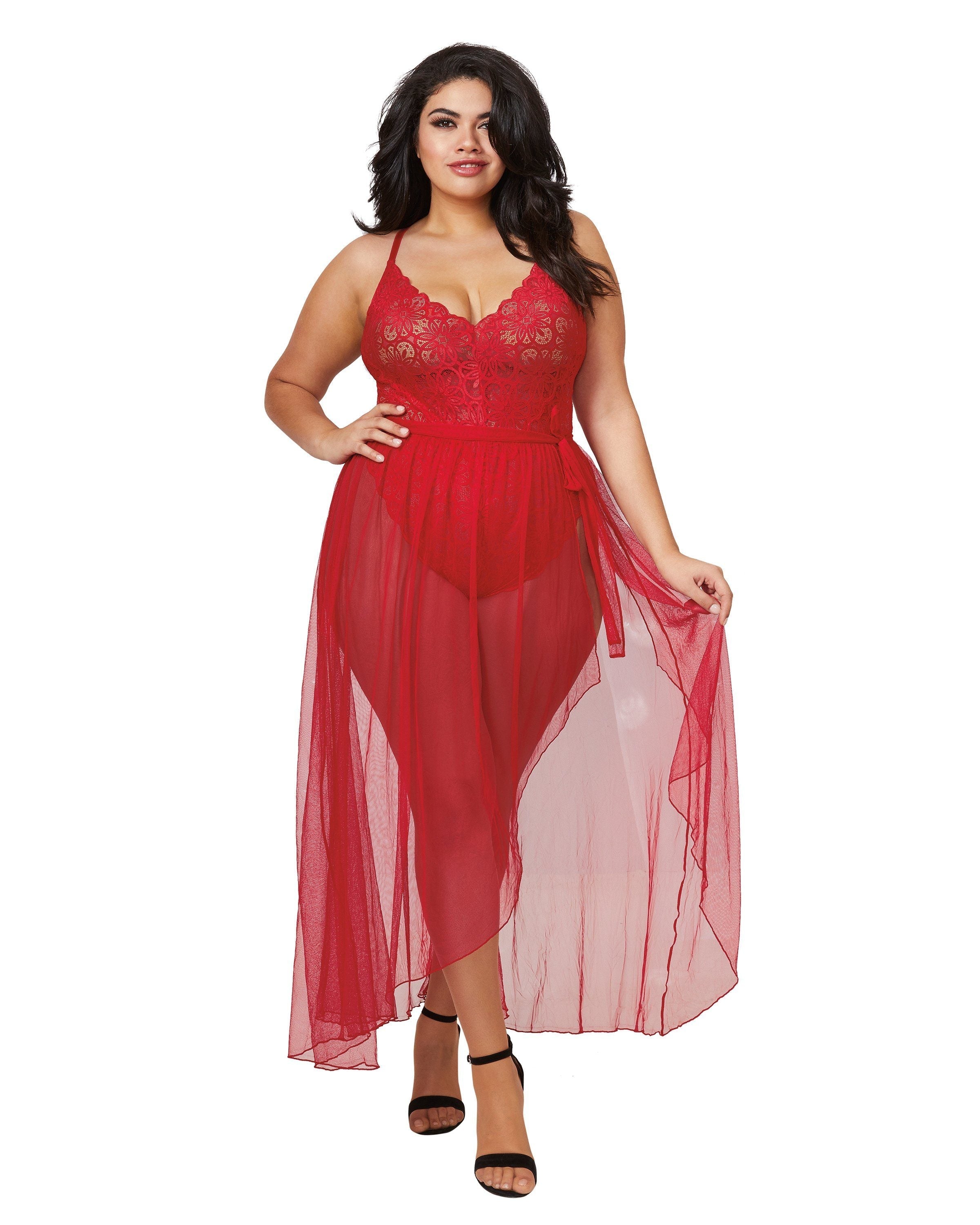 Dreamgirl Mosaic Lace Teddy And Skirt Set