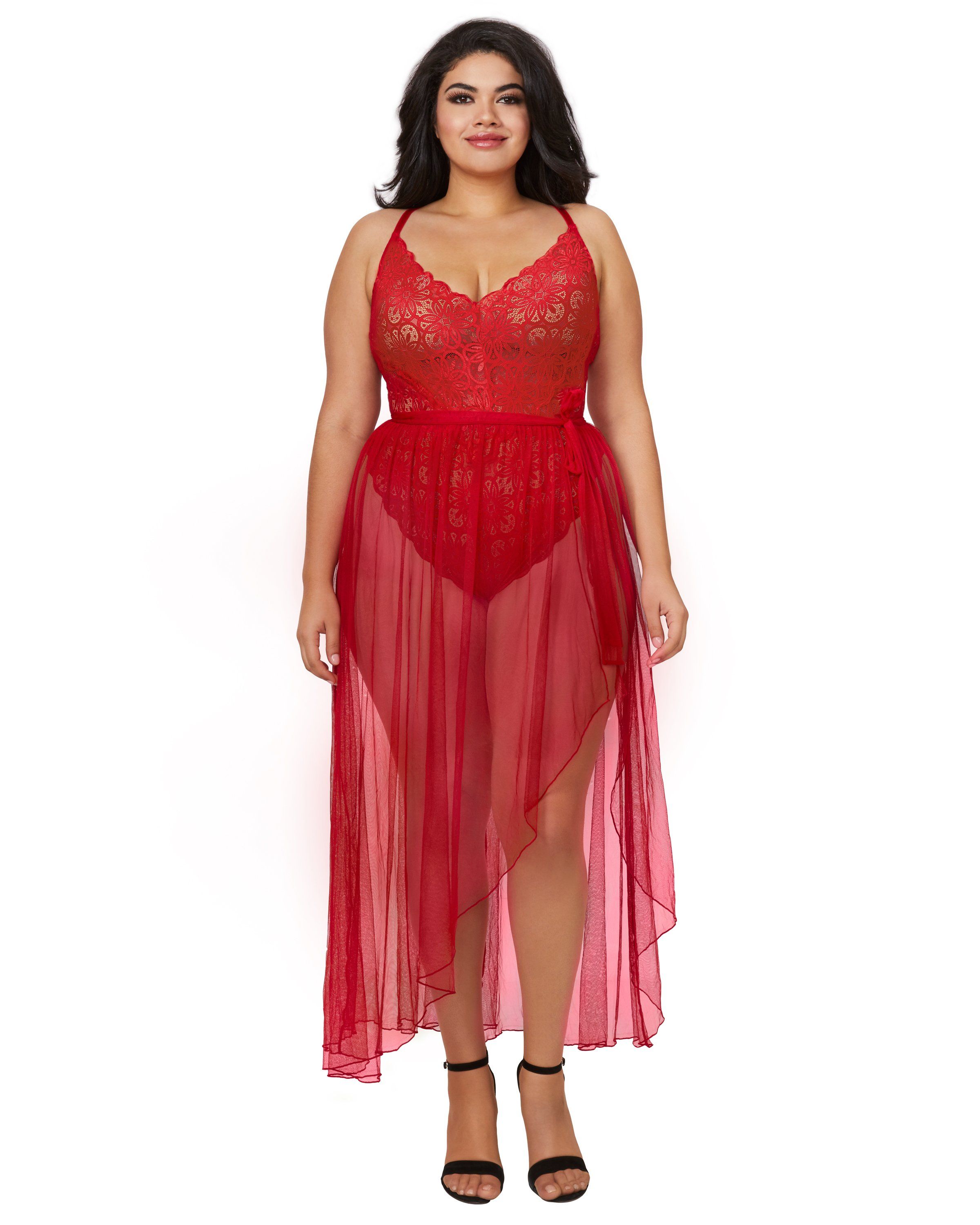 Dreamgirl Plus Size Lace Teddy And Maxi Skirt Set